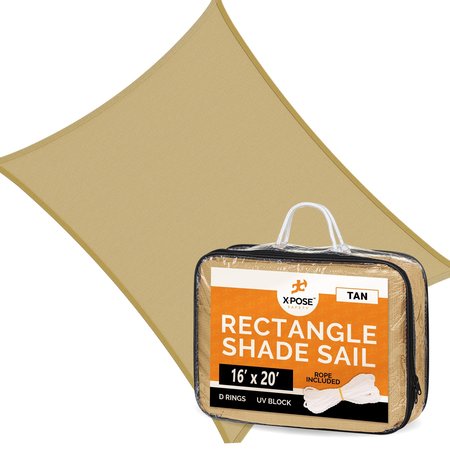 XPOSE SAFETY Sun Shade Sail 16' x 20' - Tan Rectangle SHSTAN-1620-X